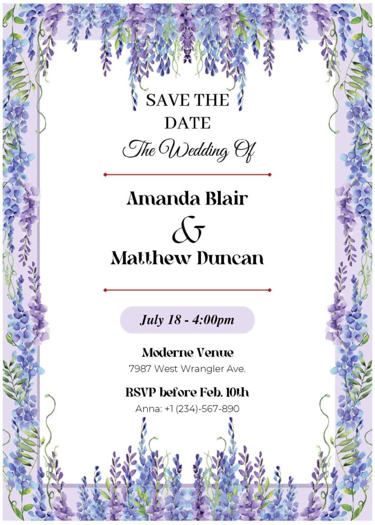 Invitation Template of (Free Editable PDF) Gorgeous Purple Lavender Wedding Invitation Templates 1