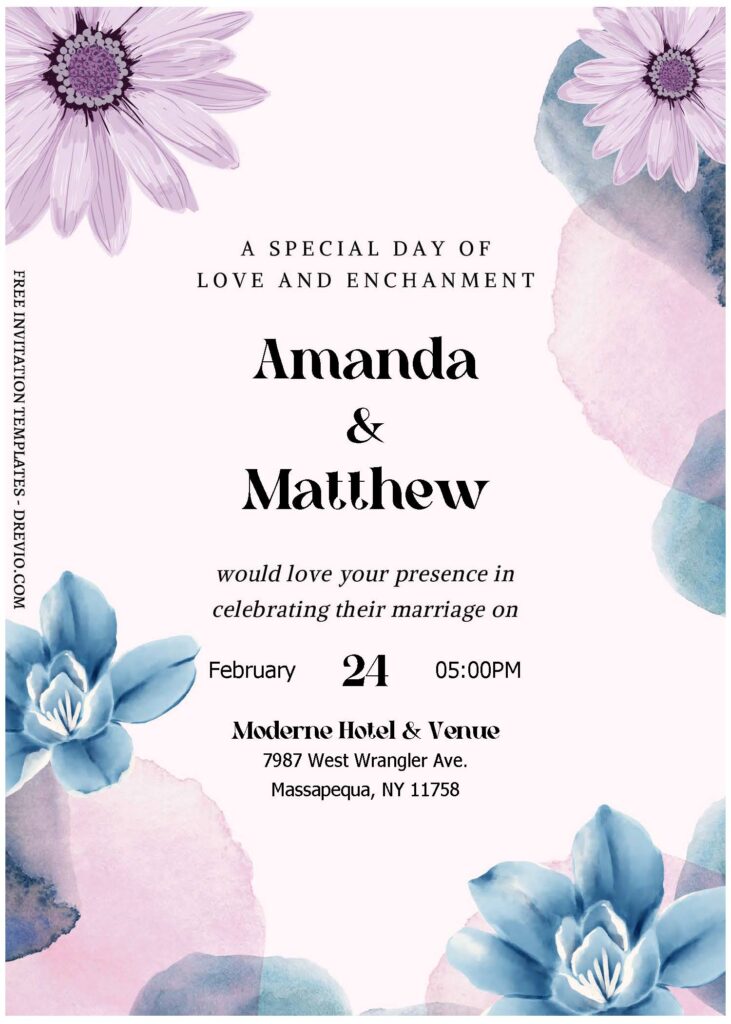 Invitation Template of (Free Editable PDF) Pretty Purple Spring Wedding Invitation Templates 1