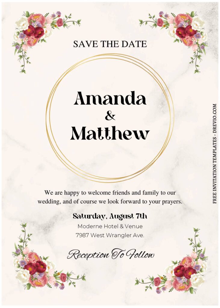 (Free Editable PDF) Awe-inspiring Rose Wedding Invitation Templates with marble background