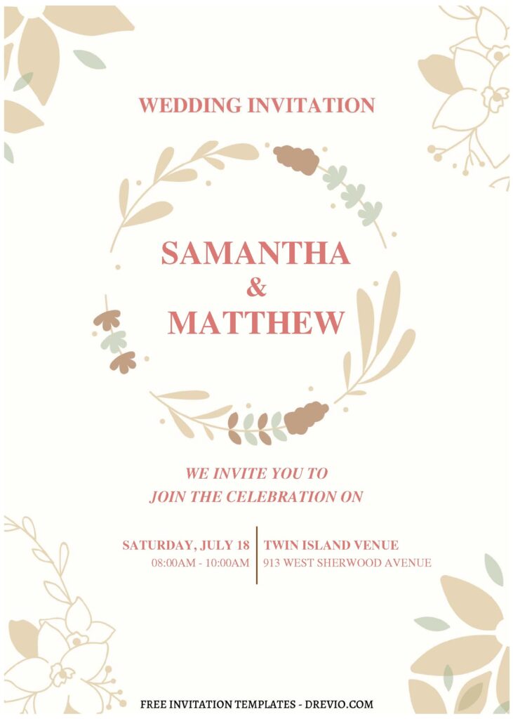 (Free Editable PDF) Modern Floral Touch Wedding Invitation Templates  A