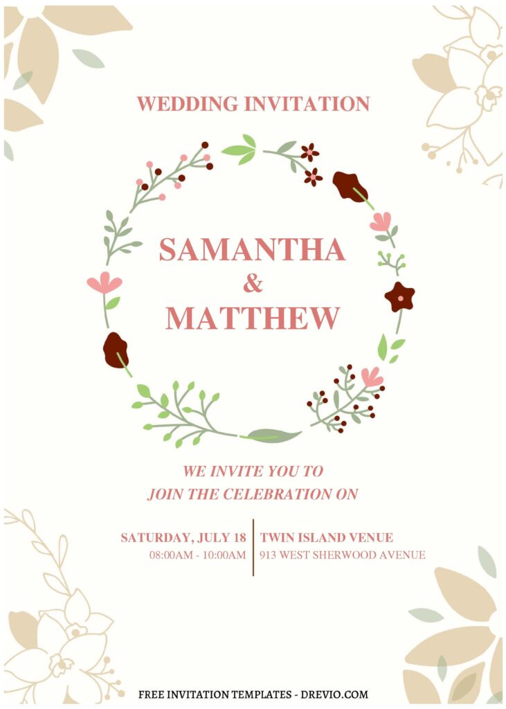 (Free Editable PDF) Modern Floral Touch Wedding Invitation Templates  C