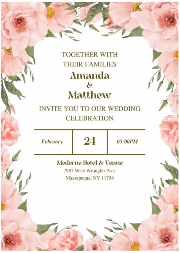 (Free Editable PDF) Lovely Peony And Rose Wedding Invitation Templates ...