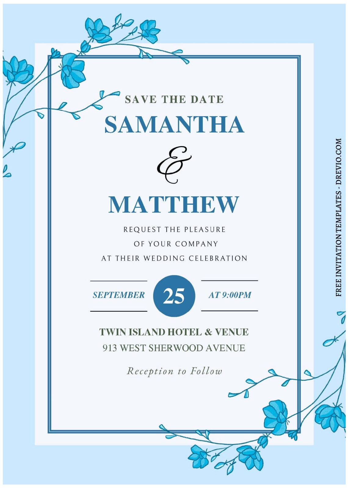 (Free Editable PDF) Rustic & Earthy Blue Floral Wedding Invitation Templates C