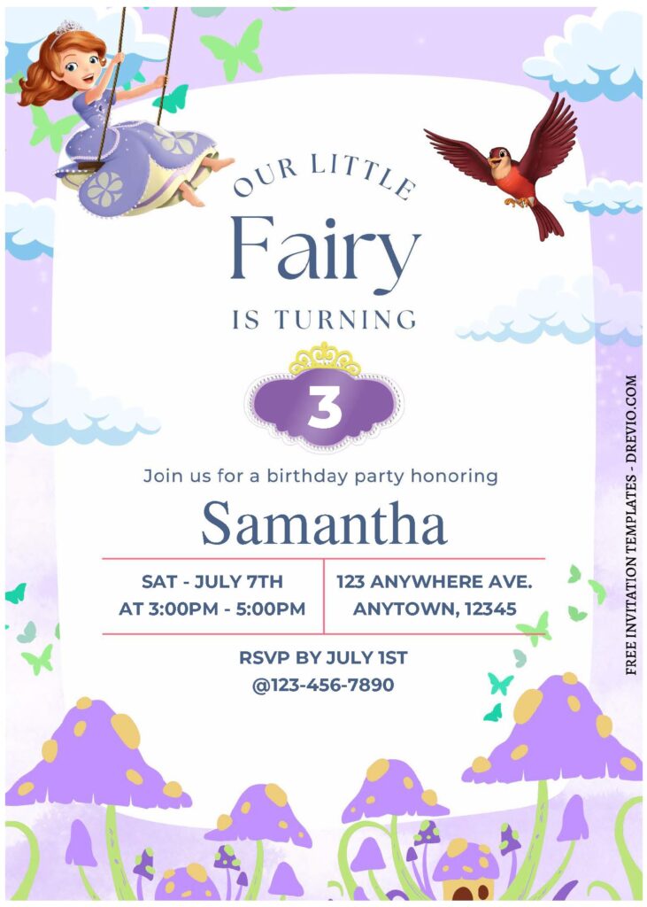 Invitation Template of (Free Editable PDF) Fairy Garden Sofia The First Birthday Invitation Templates 2