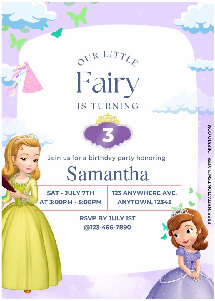 Invitation Template of (Free Editable PDF) Fairy Garden Sofia The First Birthday Invitation Templates 1