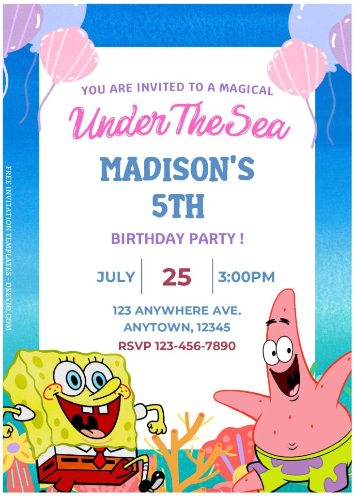 Invitation Template of (Free Editable PDF) Dive Into Fun SpongeBob Under the Sea Birthday Invitation Templates 1