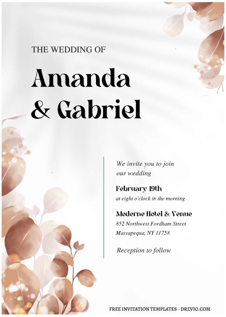 (Free Editable PDF) Effortless Beauty Wedding Invitation Templates C