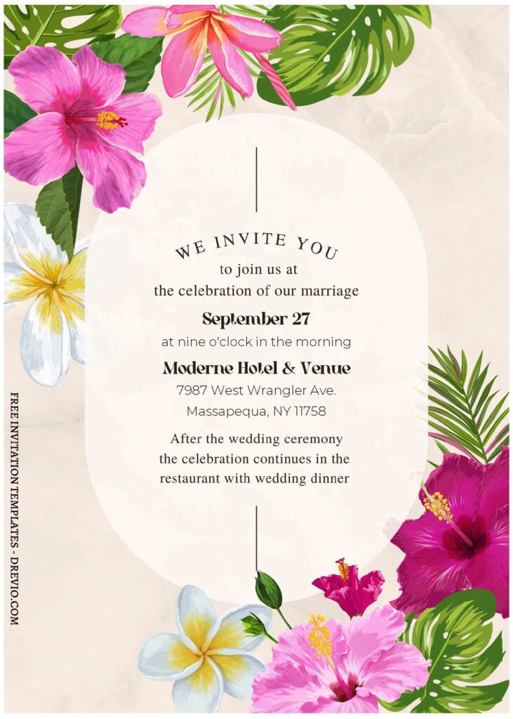 (Free Editable PDF) Vibrant Tropical Oasis Wedding Invitation Templates C