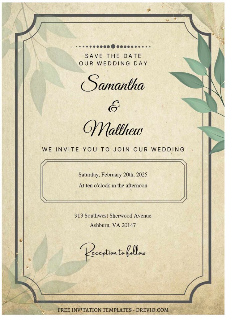 Invitation Template of (Free Editable PDF) Vintage Botanical Foliage Wedding Invitation Templates 1