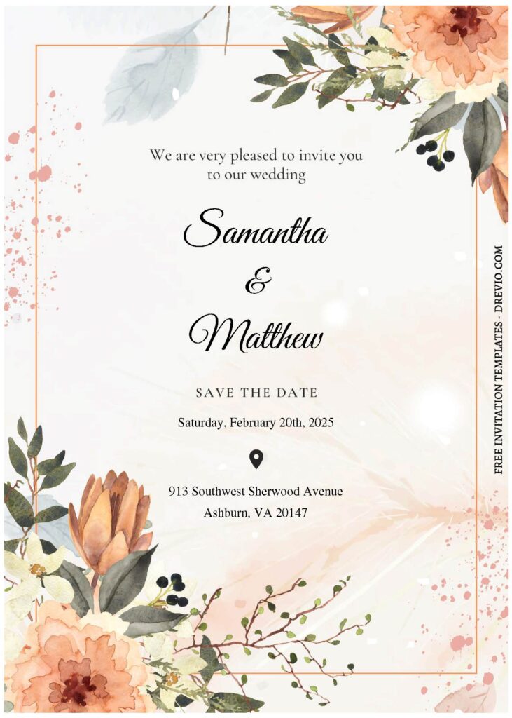 (Free Editable PDF) Botanical Floral Charm Wedding Invitation Templates B