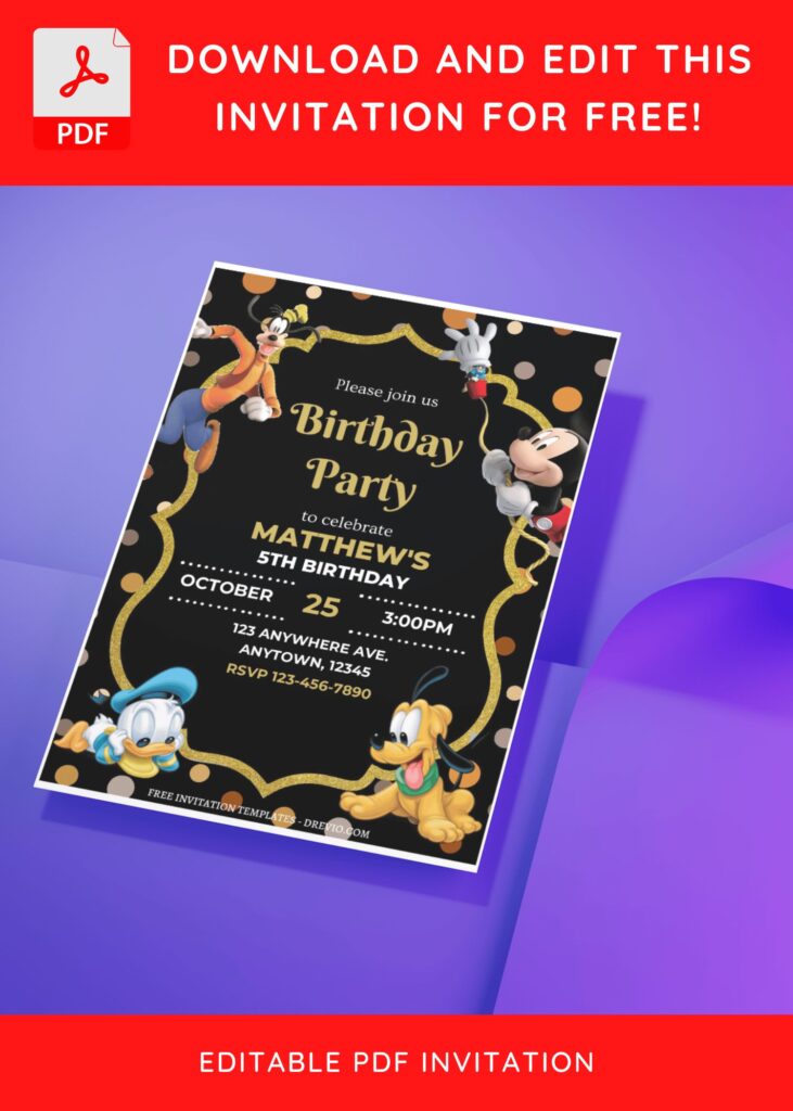 (Free Editable PDF) Mickey Mouse Magical World Birthday Invitation Templates D