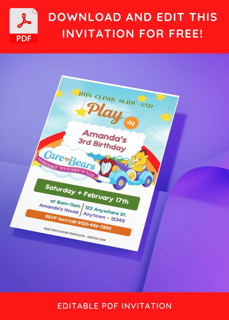 Invitation Template of (Free Editable PDF) Share The Fun Care Bears Birthday Invitation Templates 2