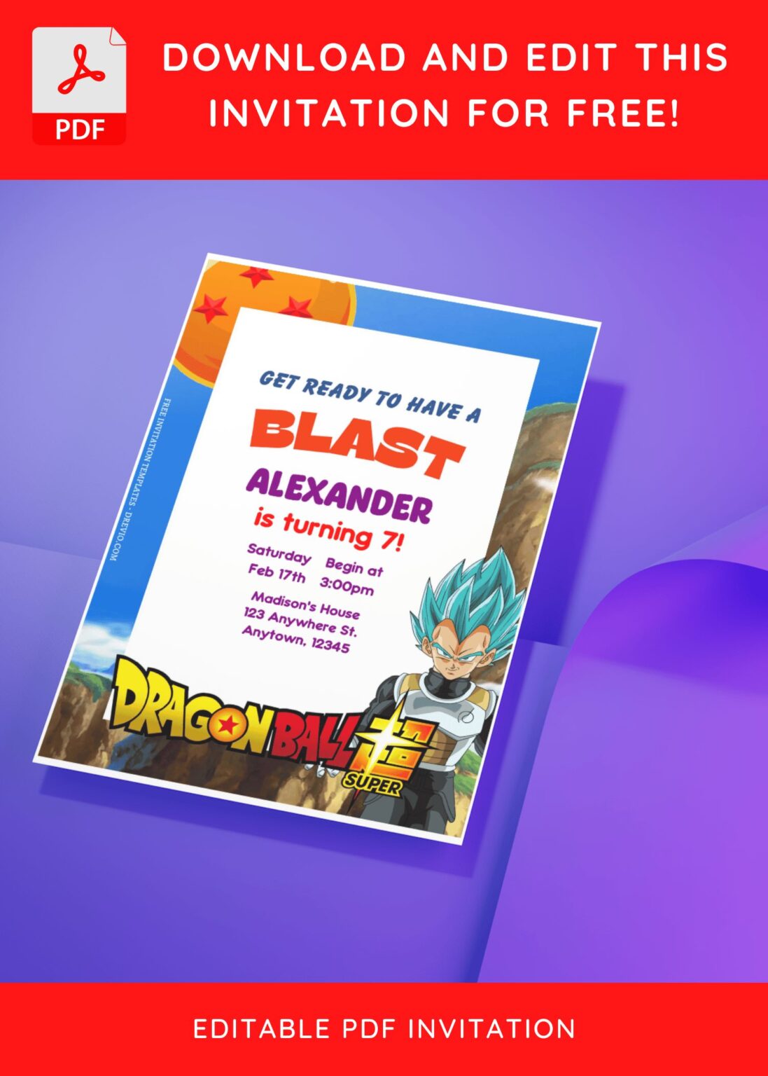 Free Editable Pdf Super Saiyan Dragon Ball Z Birthday Invitation Templates Download Hundreds 9385