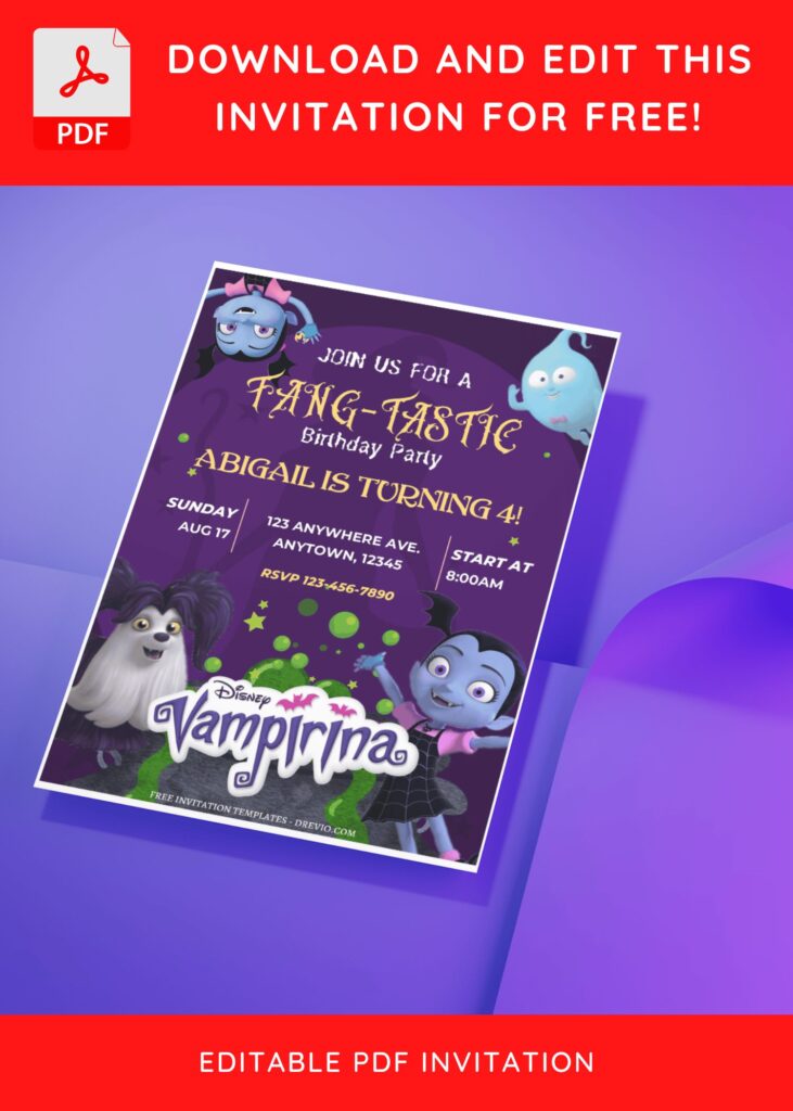 Invitation Template of (Free Editable PDF) FANG-TASTIC Vampirina Birthday Invitation Templates 5