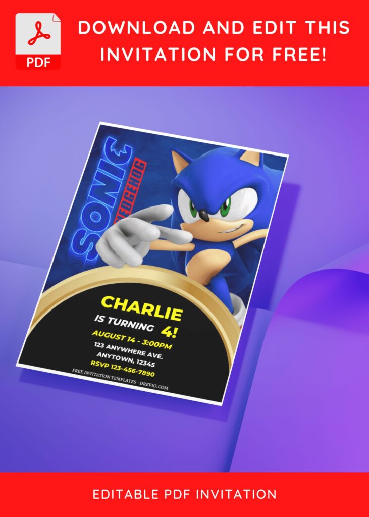 (Free Editable PDF) Spectacular Sonic The Hedgehog Birthday Invitation Templates J