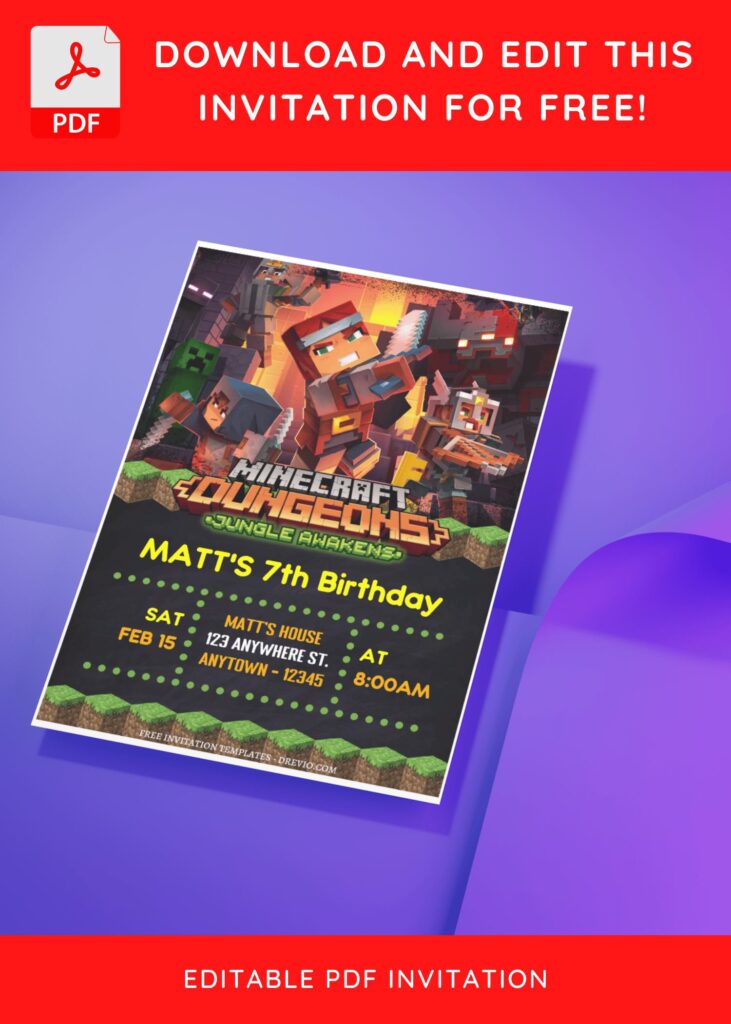 (Free Editable PDF) Minecraft Gamers Birthday Invitation Templates J