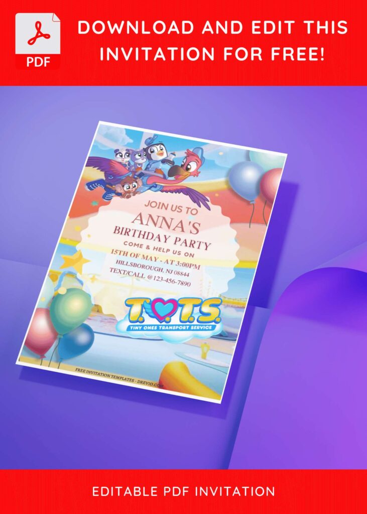 (Free Editable PDF) Rollin' Into Fun Tiny Ones Transport Service Birthday Invitation Templates J