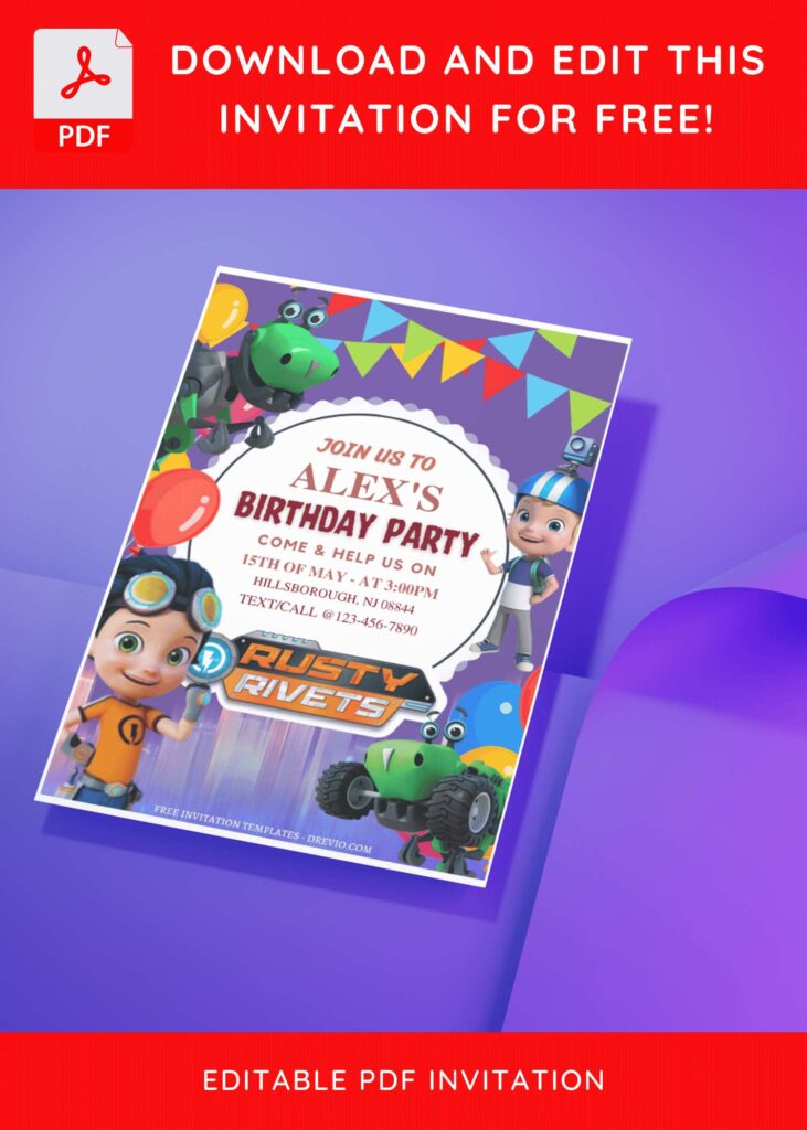 (Free Editable PDF) Gear Up Rusty Rivets Birthday Invitation Templates J
