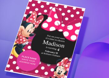 (Free Editable PDF) Minnie Mouse Polka Dot Birthday Invitation Templates