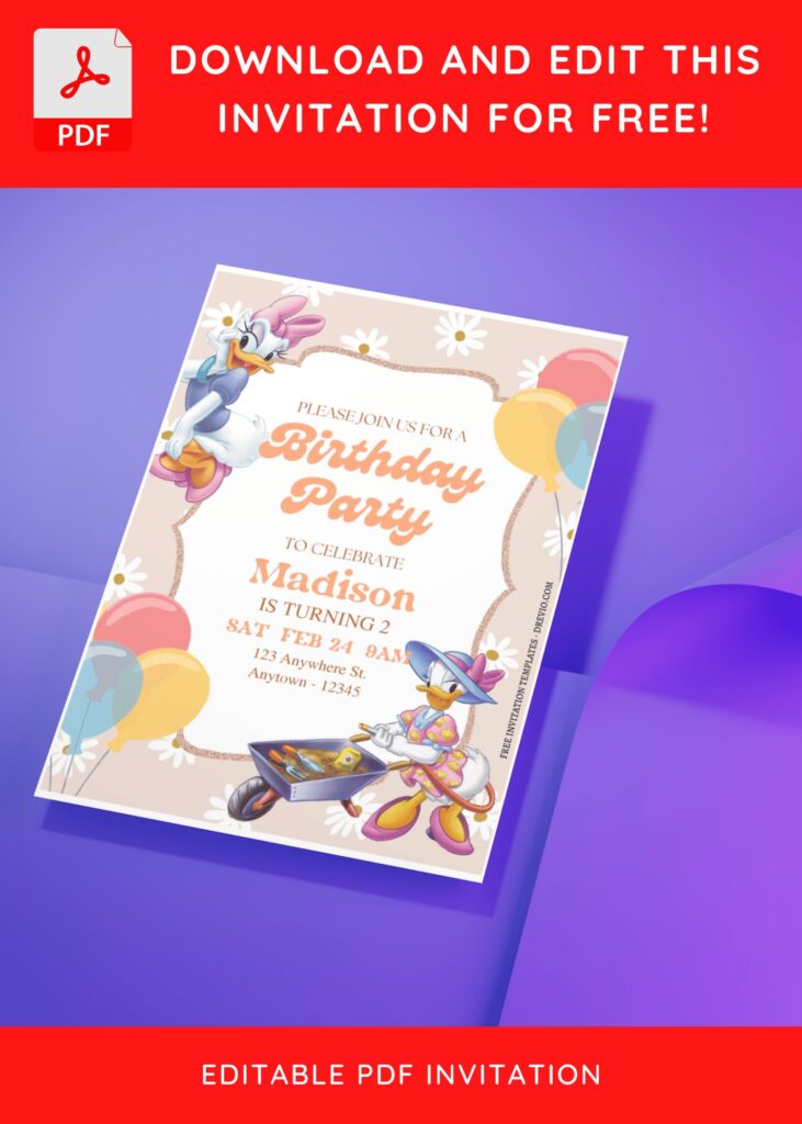 (Free Editable PDF) Daisy's Day Out Daisy Duck Birthday Invitation Templates J