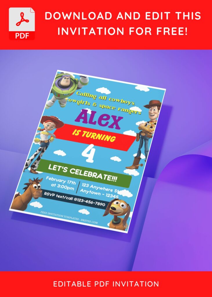 Invitation Template of (Free Editable PDF) Party Time With Toy Story Birthday Invitation Templates 5