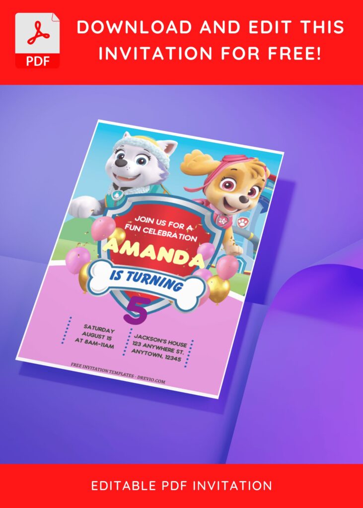 Invitation Template of (Free Editable PDF) PAW Patrol Pink Adventure Birthday Invitation Templates 2