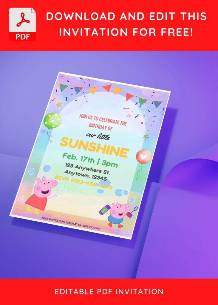 Invitation Template of (Free Editable PDF) Oink-Oink Hooray! Peppa Pig Birthday Invitation Templates 5