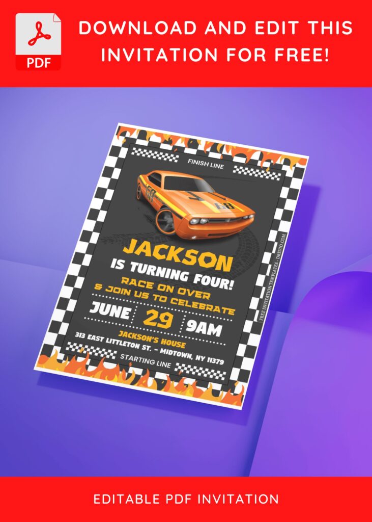 Invitation Template of (Free Editable PDF) Burning Joy Hot Wheels Birthday Invitation Templates 4