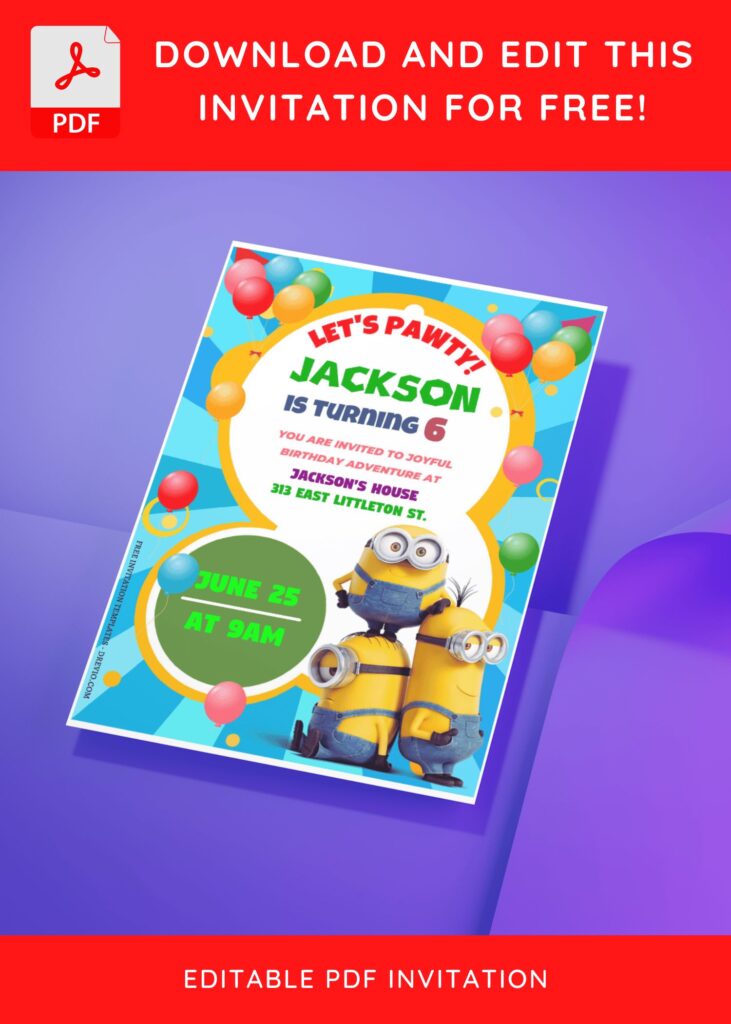 (Free Editable PDF) Joyful Minions Birthday Invitation Templates J