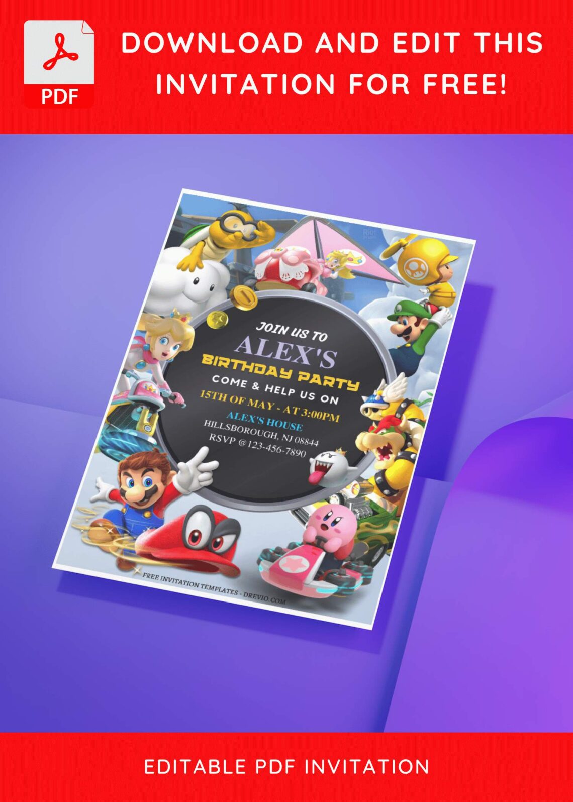 (Free Editable PDF) Super Mario Kart Birthday Invitation Templates