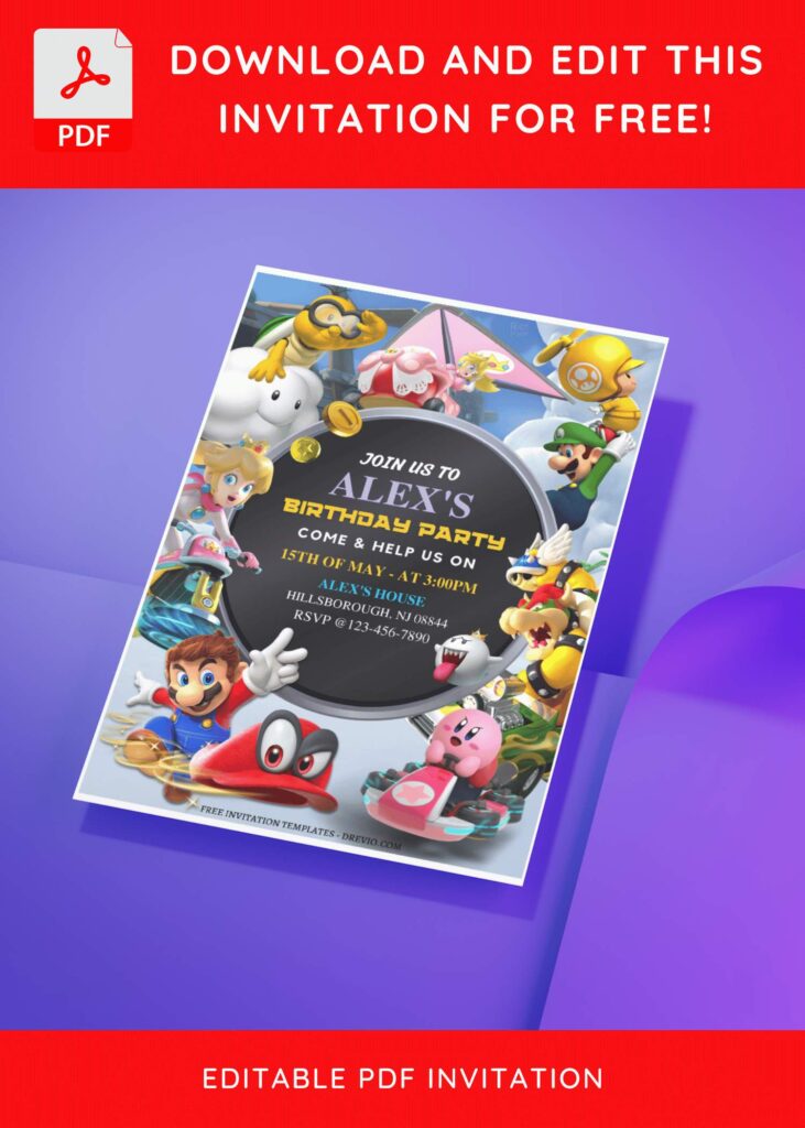 Invitation Template of (Free Editable PDF) Super Mario Kart Birthday Invitation Templates 5