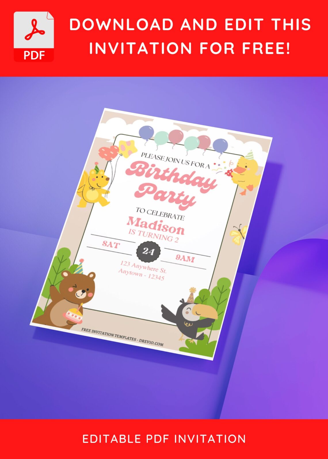 (Free Editable PDF) Party In The Jungle Birthday Invitation Templates