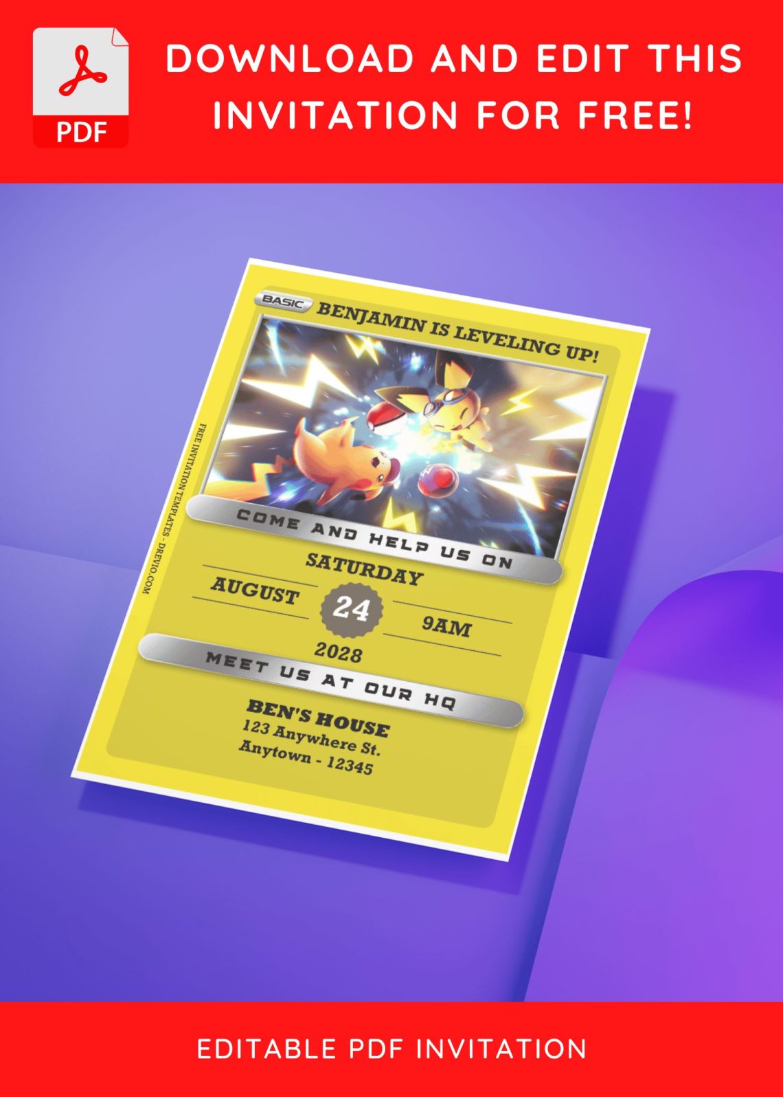 (Free Editable PDF) Pokemon World Birthday Invitation Templates