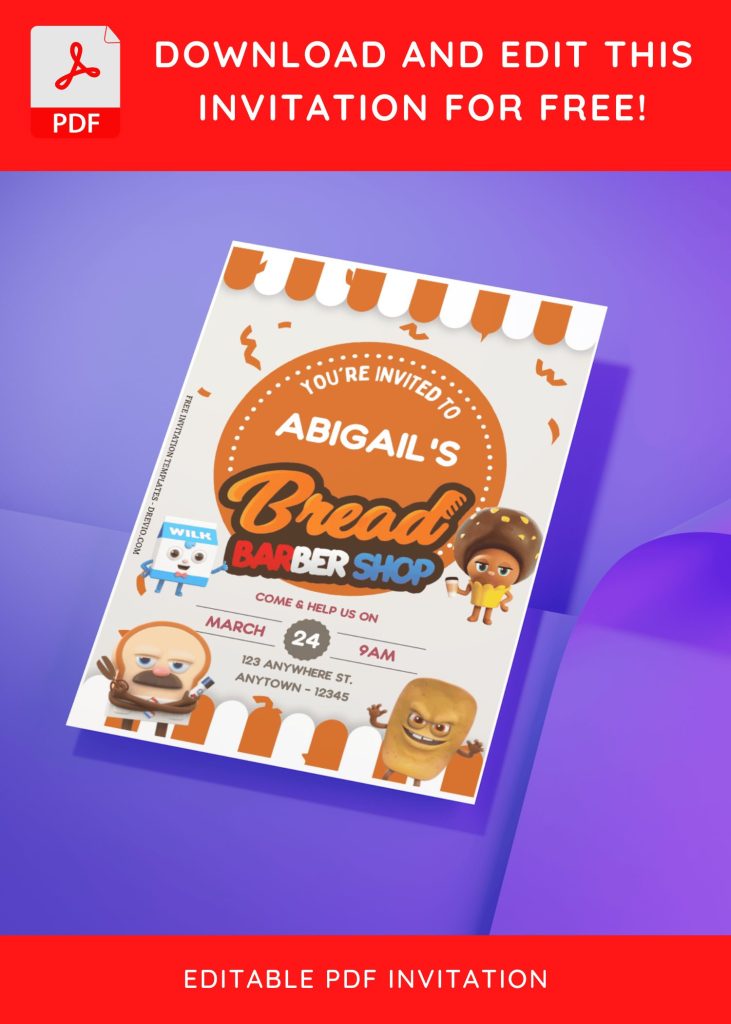 (Free Editable PDF) Adorable Bread & Barber Shop Birthday Invitation Templates J
