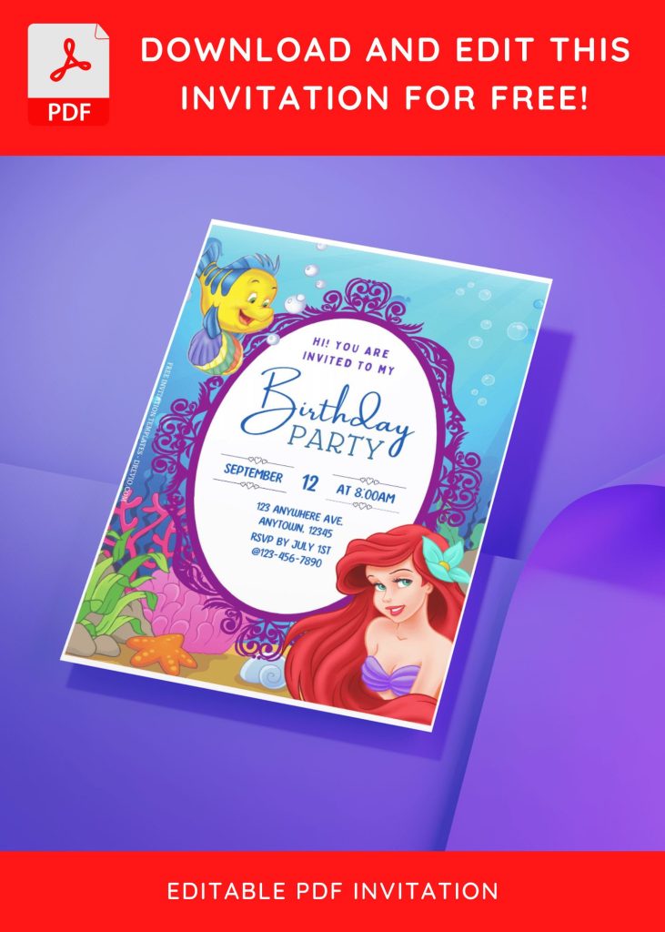 Invitation Template of (Free Editable PDF) Princess Ariel Birthday Invitation Templates For Kids 10