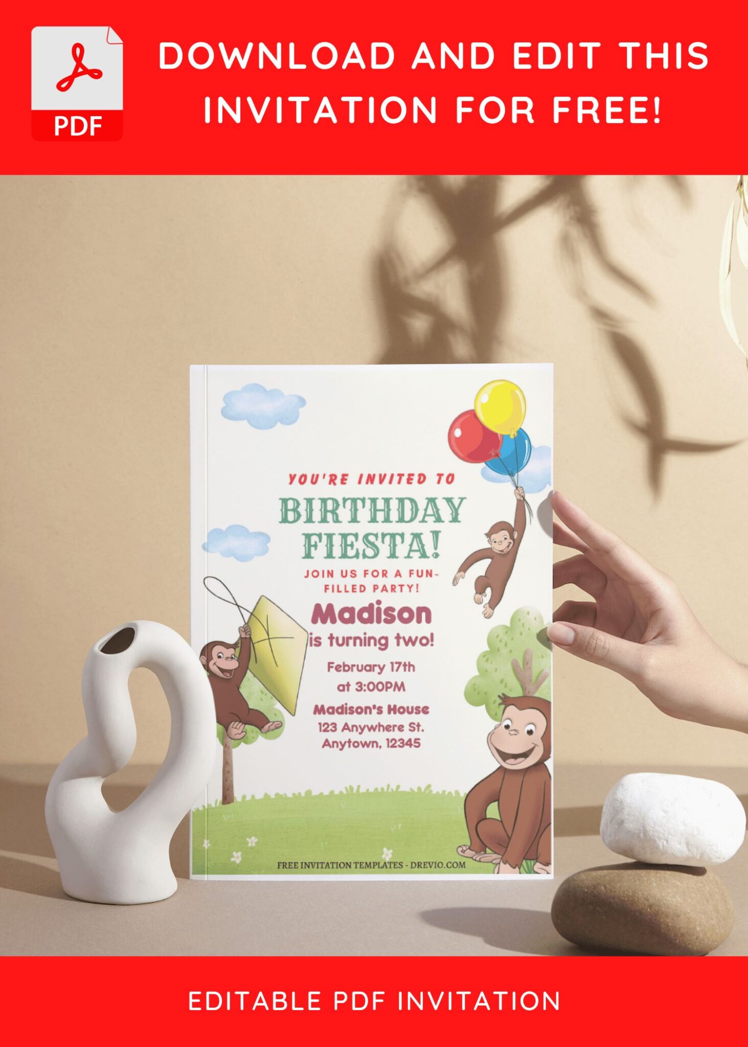 (Free Editable PDF) Party Like Curious George Birthday Invitation ...