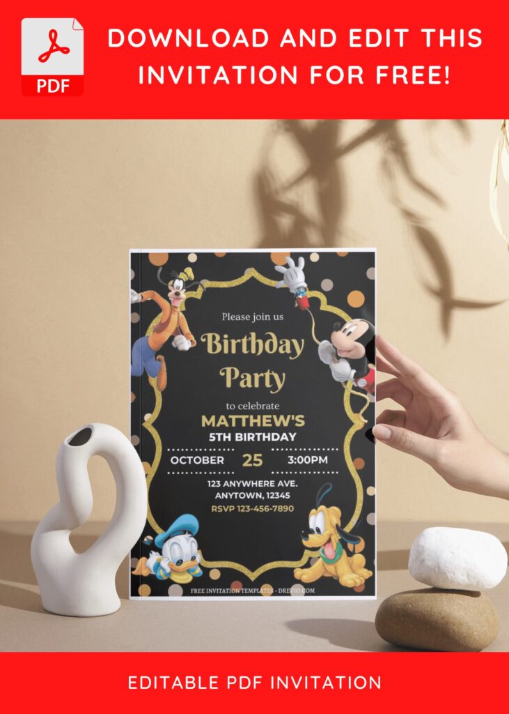 (Free Editable PDF) Mickey Mouse Magical World Birthday Invitation Templates J