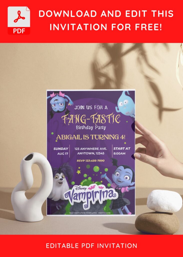 (Free Editable PDF) FANG-TASTIC Vampirina Birthday Invitation Templates I