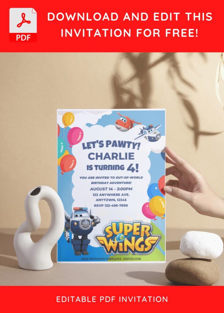 (Free Editable PDF) Cheerful Super Wings Birthday Invitation Templates I