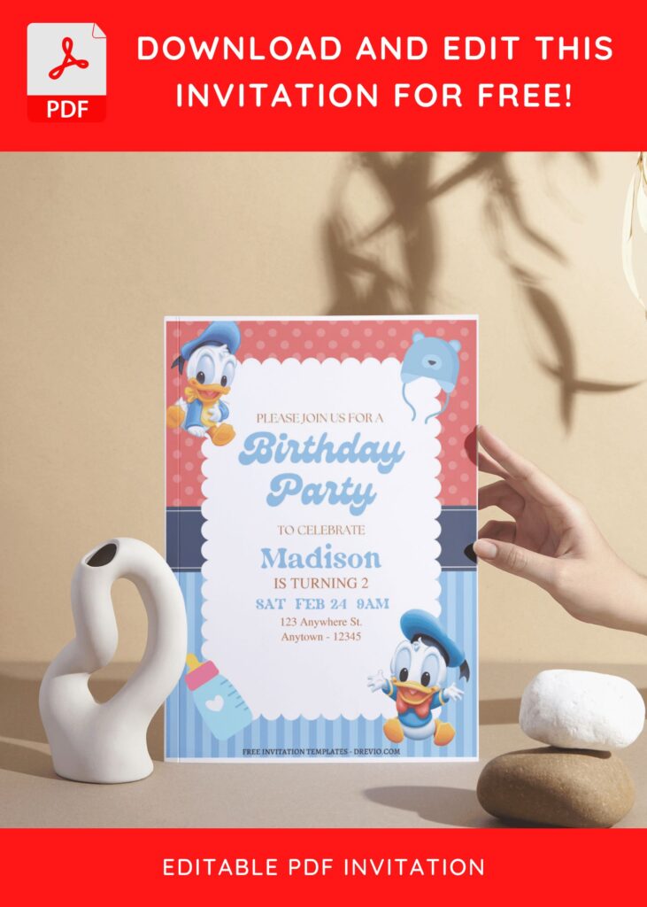 (Free Editable PDF) Quirky Quacker Donald Duck Birthday Invitation Templates I