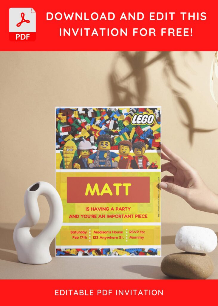 (Free Editable PDF) Play And Party Building Block Lego Birthday Invitation Templates I