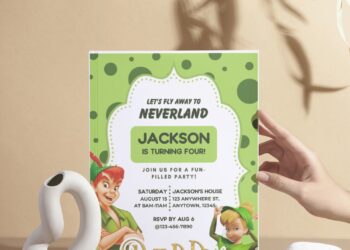(Free Editable PDF) Fly To Neverland Peter Pan & Wendy Birthday Invitation Templates