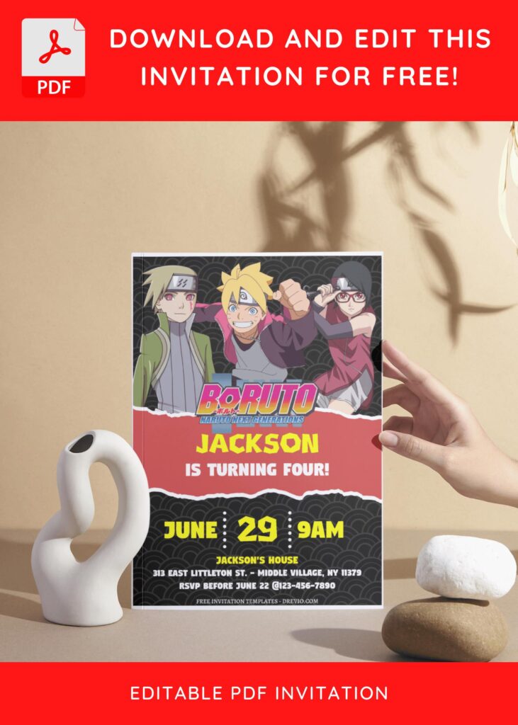 Invitation Template of (Free Editable PDF) Thrilling Fun Boruto Ninja Birthday Invitation Templates 5