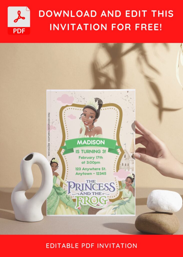 Invitation Template of (Free Editable PDF) Fairy Tale Princess Tiana & The Frog Birthday Invitation Templates 7