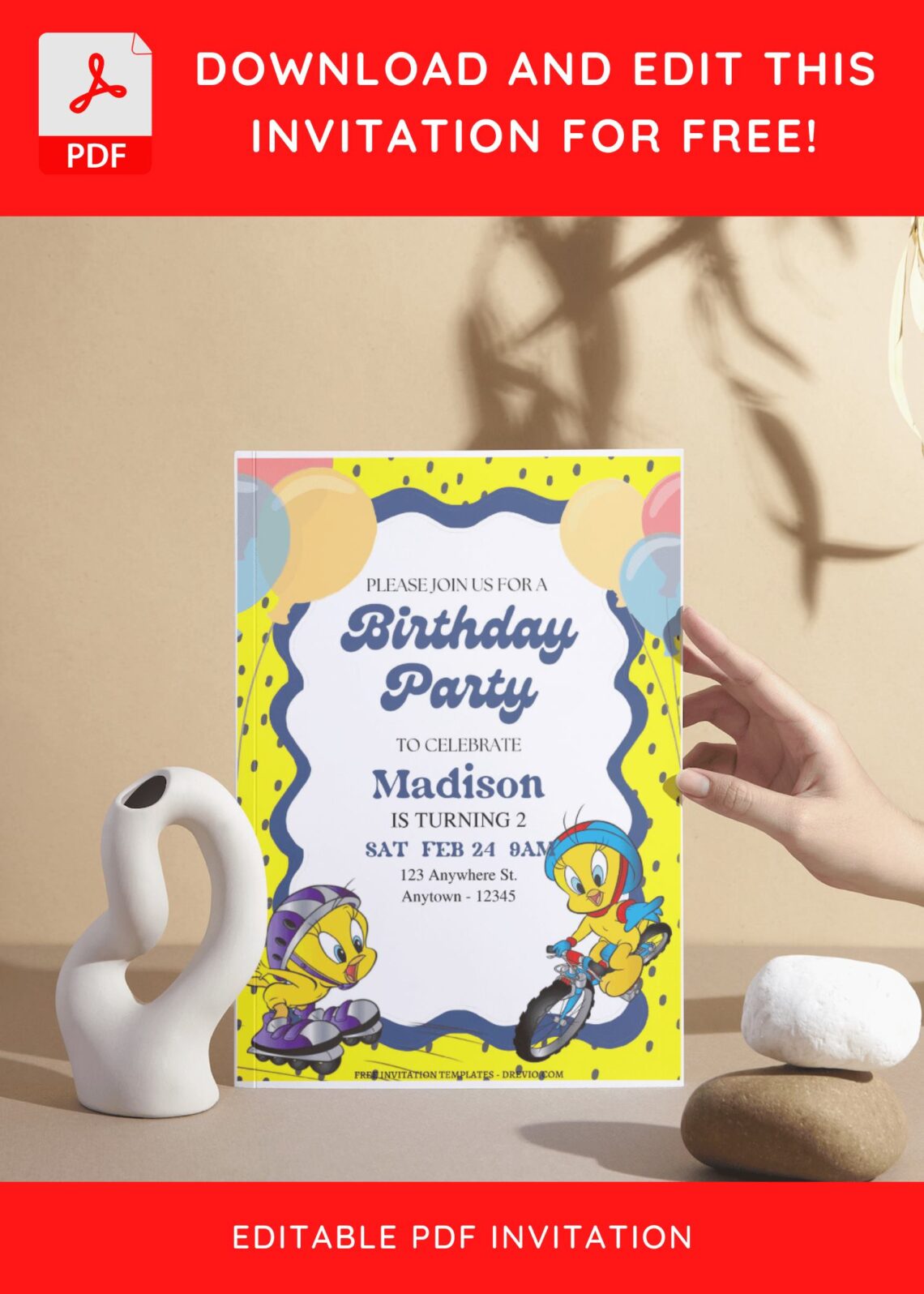 (Free Editable PDF) Bubbly Cute Tweety Birthday Invitation Templates ...