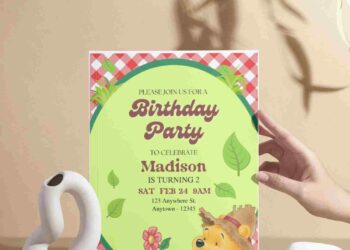 (Free Editable PDF) Honey & Laughter Winnie The Pooh Birthday Invitation Templates I