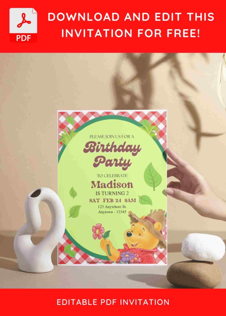 (Free Editable PDF) Honey & Laughter Winnie The Pooh Birthday Invitation Templates I