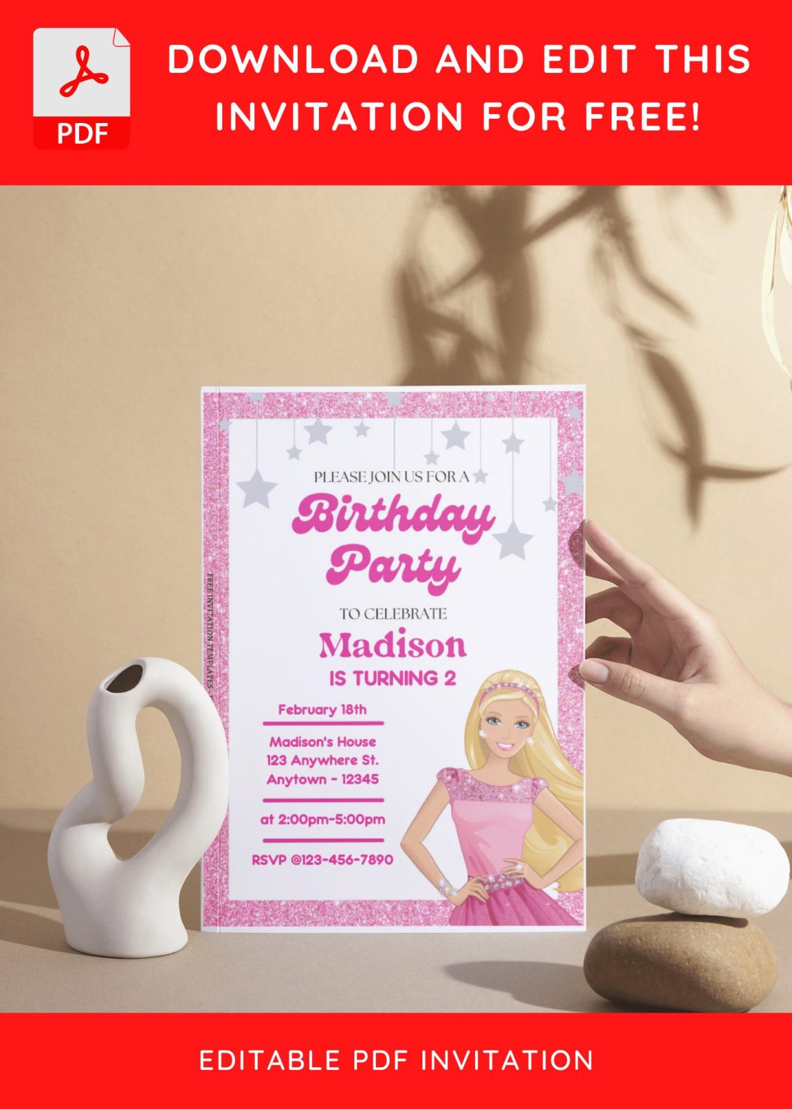 (Free Editable PDF) Sparkling Barbie Magic Birthday Invitation Templates