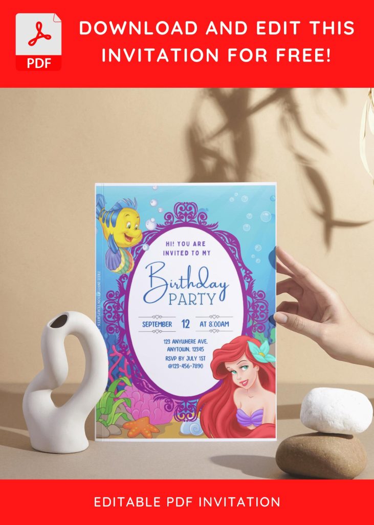 Invitation Template of (Free Editable PDF) Princess Ariel Birthday Invitation Templates For Kids 9