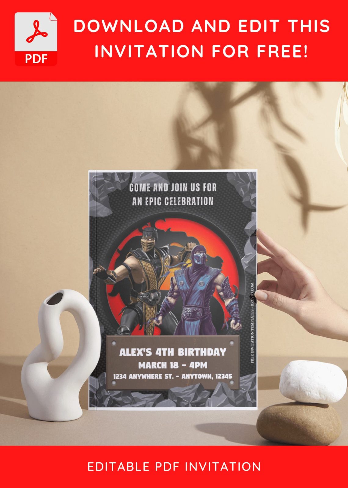 (Free Editable PDF) Mighty Mortal Kombat Birthday Invitation Templates I
